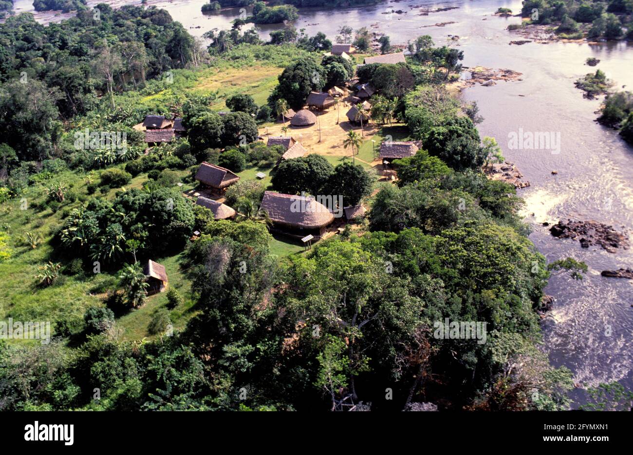 GUYANE FRANÇAISE. VILLAGE D'ANTECUME PATA, SUR LA RIVIÈRE MARONI Banque D'Images