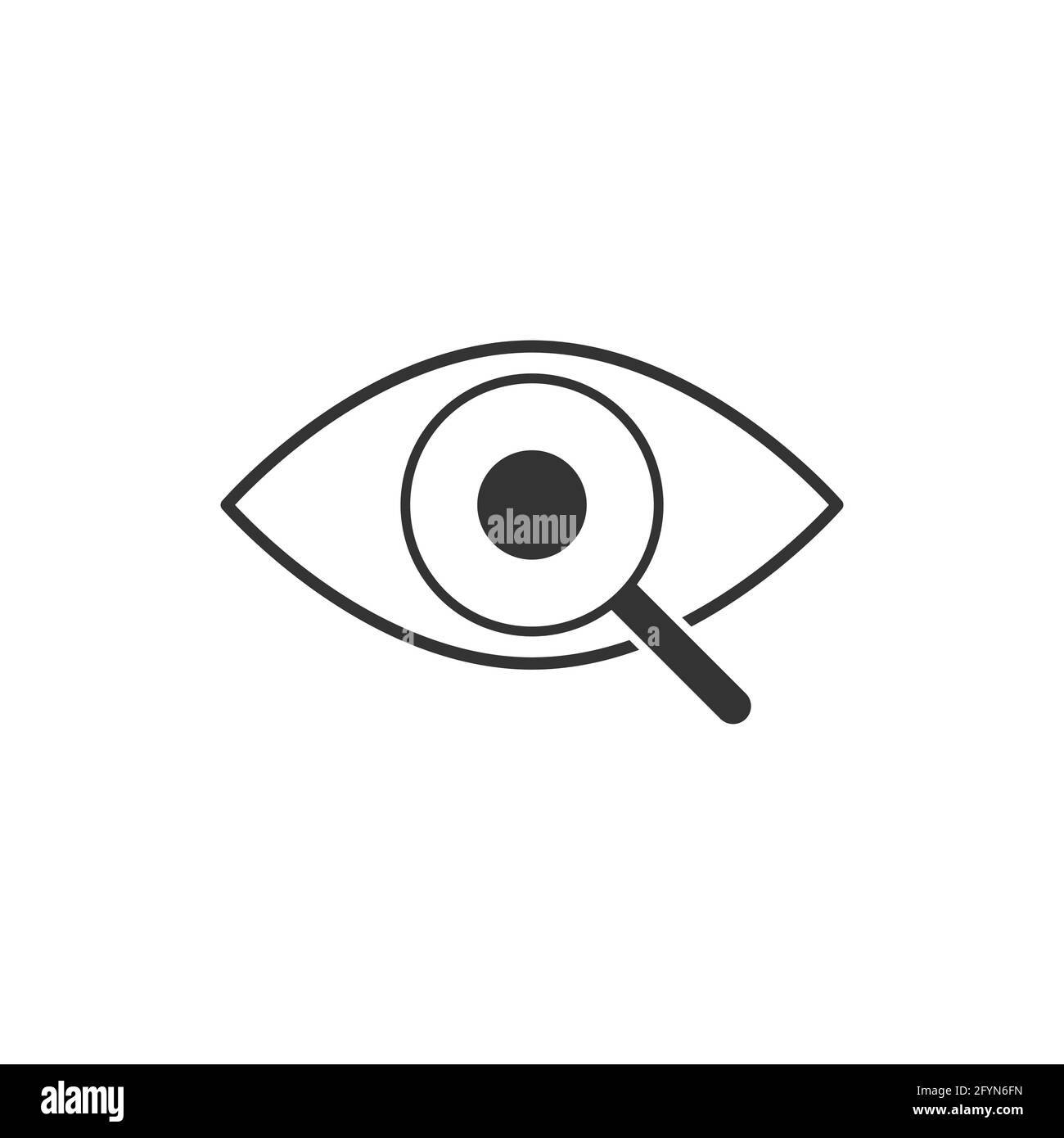 Œil avec icône de loupe.Signe de recherche.Symbole de révision.Vecteur isolé sur blanc. Illustration de Vecteur