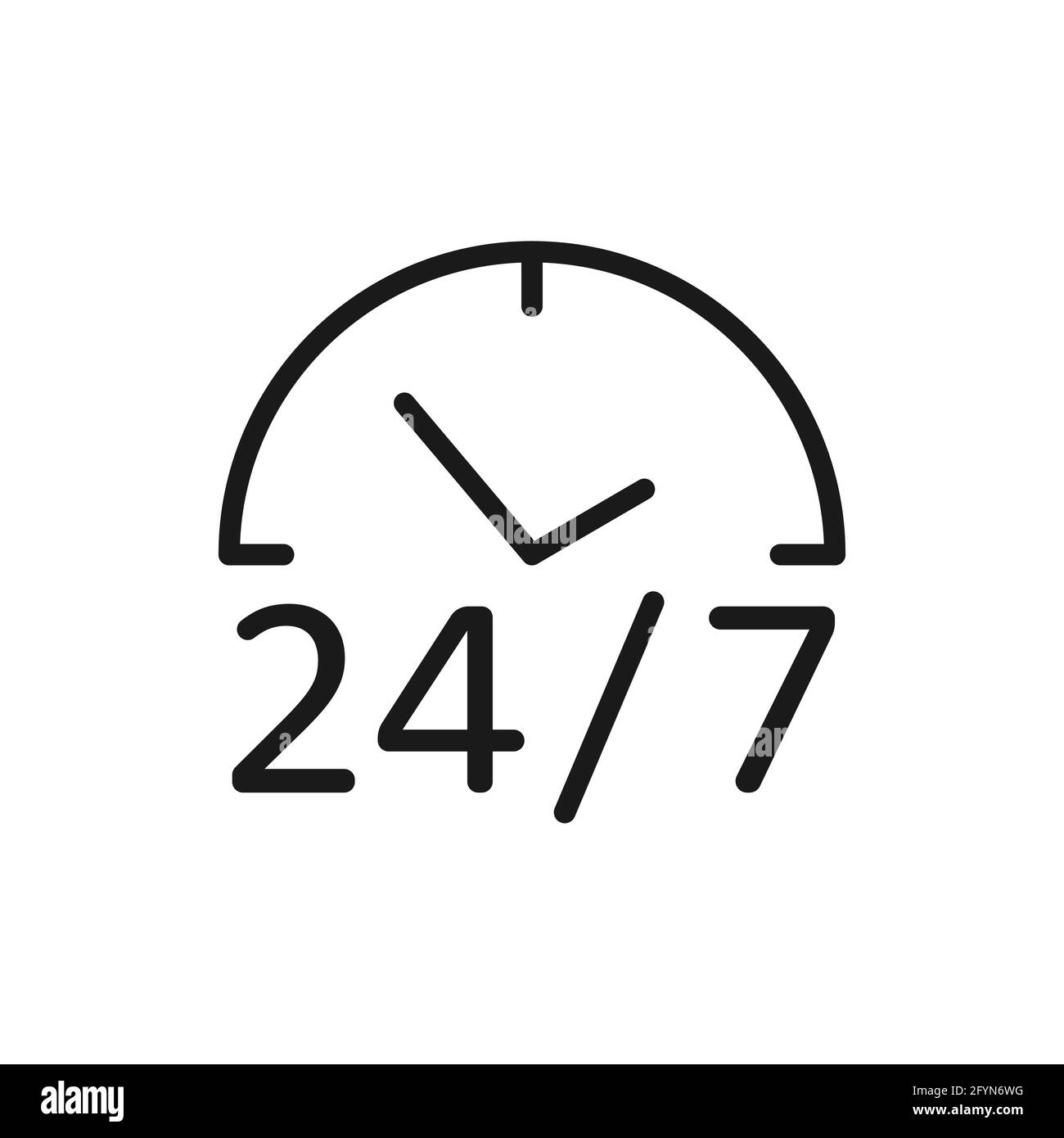 Icône 24 heures par jour. symbole de 24/7 lignes. Panneau de service de support. Concept d'aide. Vecteur isolé sur blanc Illustration de Vecteur
