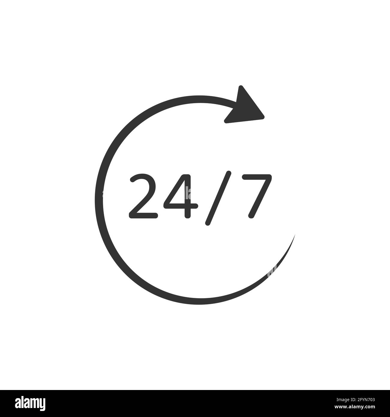 Icône 24 heures par jour. symbole de 24/7 lignes. Panneau de service de support. Concept d'aide. Vecteur isolé sur blanc Illustration de Vecteur
