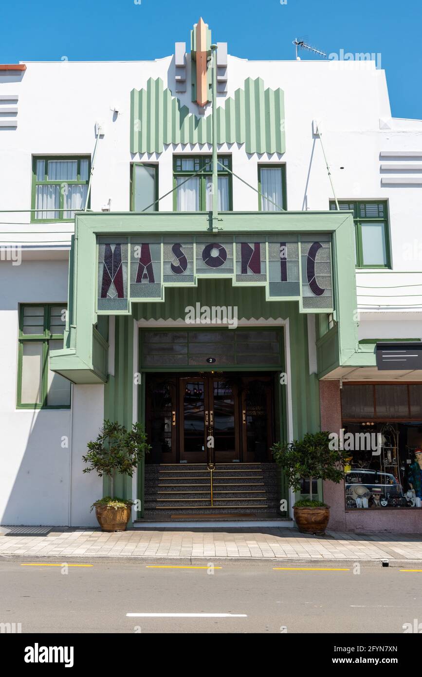 L'hôtel Masonic Art Deco est situé dans le centre-ville de Napier, sur l'île du Nord de la Nouvelle-Zélande Banque D'Images
