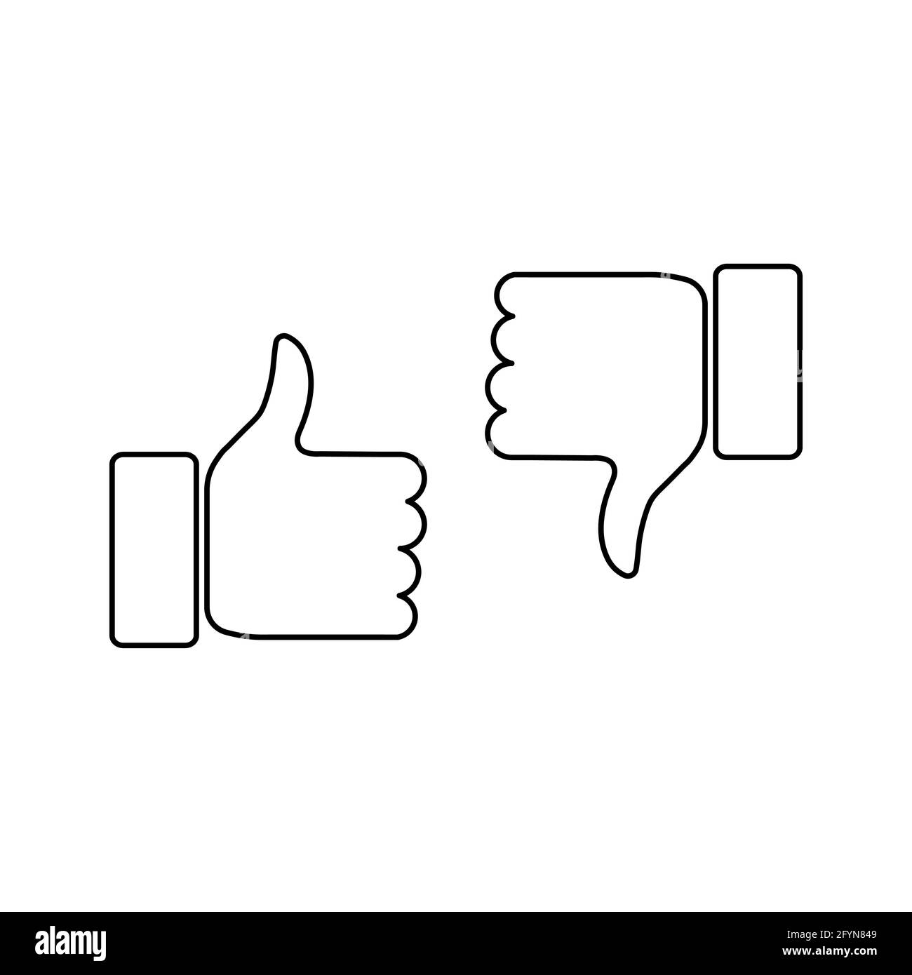 Icône pouces vers le haut et vers le bas. Affiche de ligne « aime » et « n'aime pas ». Pas d'accord avec le symbole de contour d'accord. Mouvement du bras. Vecteur isolé sur fond blanc Illustration de Vecteur