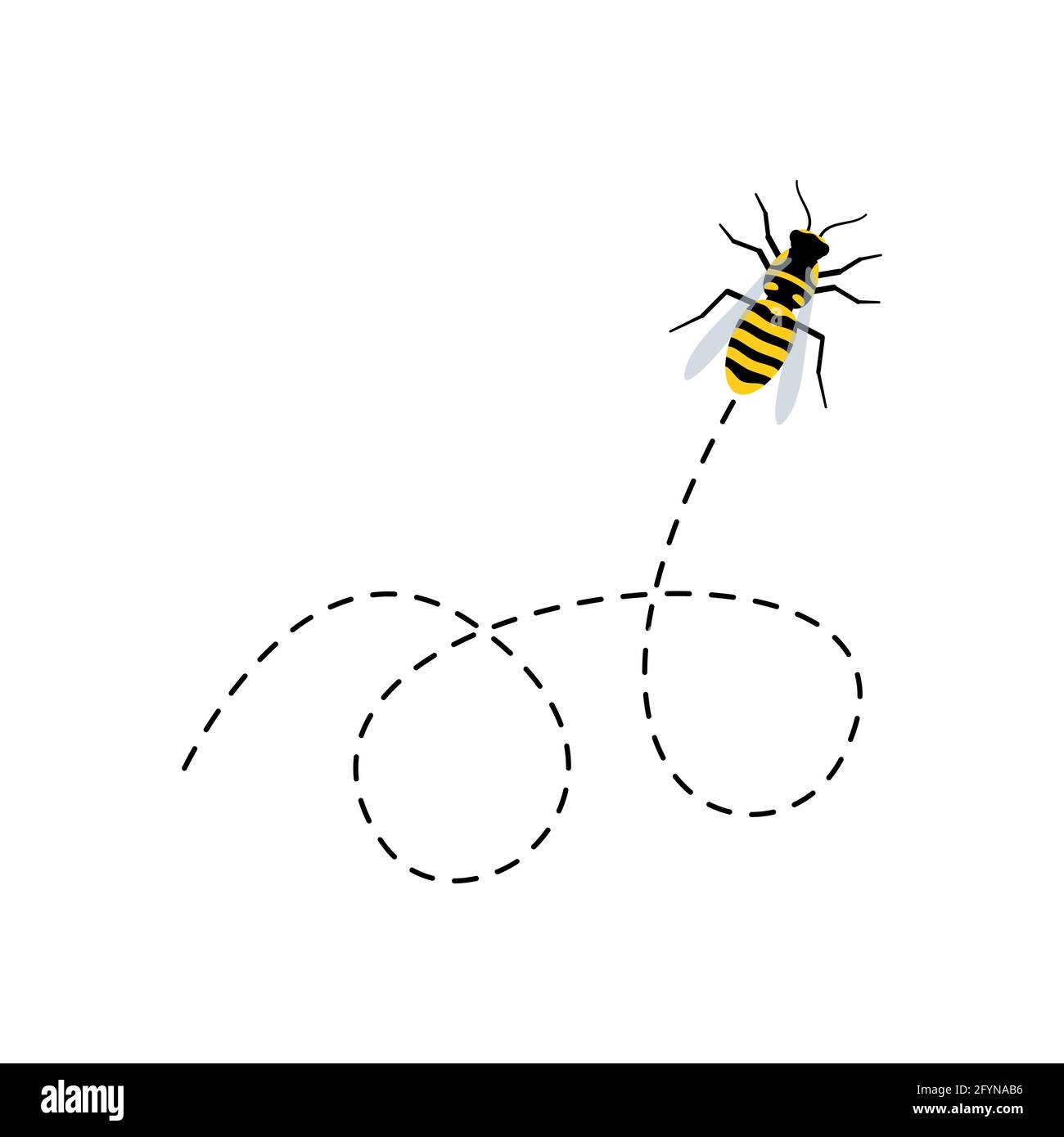 Jolies abeilles avec ligne pointillée. Illustration vectorielle isolée sur blanc Illustration de Vecteur