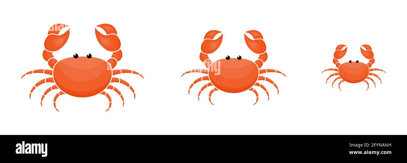 Caractères de crabe trois tailles sont définies. Famille de crabes mignons. Collection de fruits de mer. Illustration de Vecteur