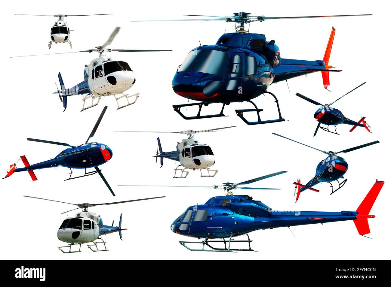 Collection d'hélicoptères volant isolé sur fond blanc Banque D'Images Collection d'hélicoptères volant isolé sur fond blanc Banque D'Images