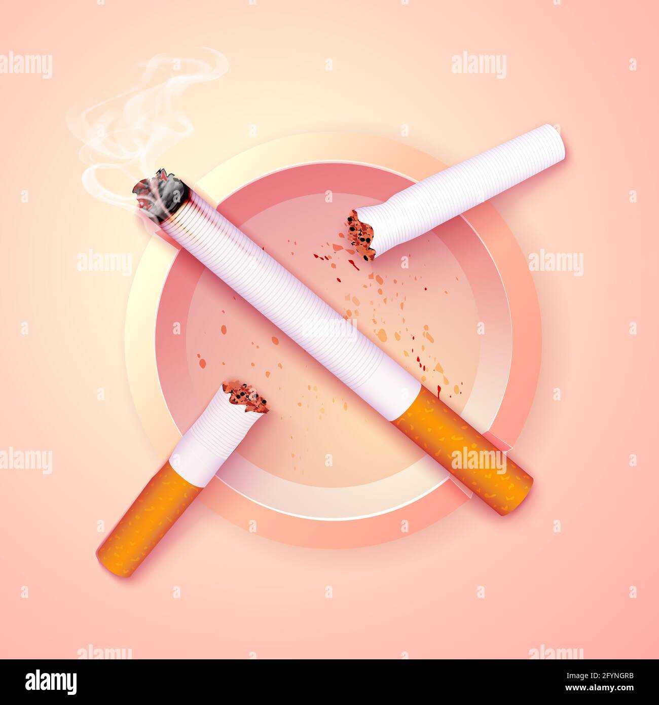 Campagne cesser de fumer illustration pas de cigarette pour la santé cigarettes cassées et cendrier Banque D'Images