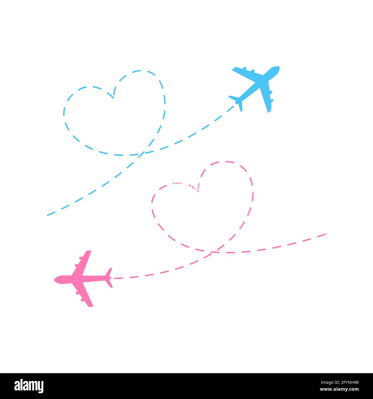 Ensemble d'icônes de chemin d'accès à la ligne d'avion. Illustration vectorielle d'un itinéraire de vol en avion avec tracé de ligne. Concept de voyage. Isolé Illustration de Vecteur