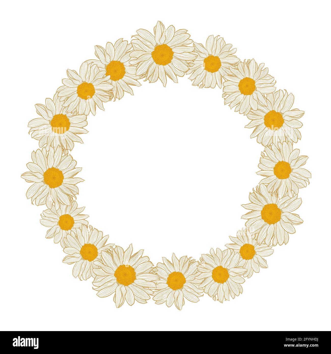 Couronne fleurie avec chamomiles isolée sur fond blanc. Élément d'illustration vectorielle avec espace de copie pour le texte, peut être utilisé pour les cartes de vœux, les invitations, les mariages, les anniversaires, les pâques, conception de l'emballage. Illustration de Vecteur Couronne fleurie avec chamomiles isolée sur fond blanc. Élément d'illustration vectorielle avec espace de copie pour le texte, peut être utilisé pour les cartes de vœux, les invitations, les mariages, les anniversaires, les pâques, conception de l'emballage. Illustration de Vecteur