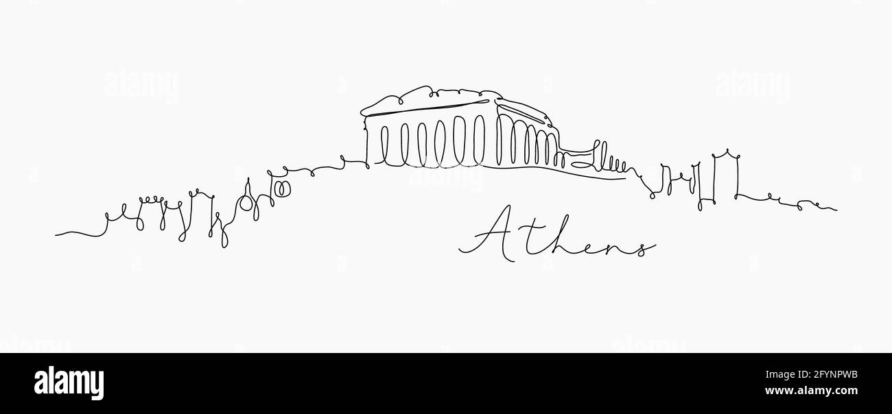 Silhouette de ville athènes en dessin de style stylo avec noir lignes sur fond blanc Banque D'Images