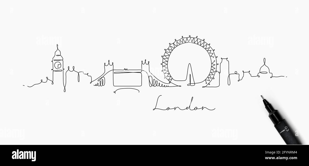 Silhouette de ville londres en dessin de style stylo avec noir lignes sur fond blanc Illustration de Vecteur