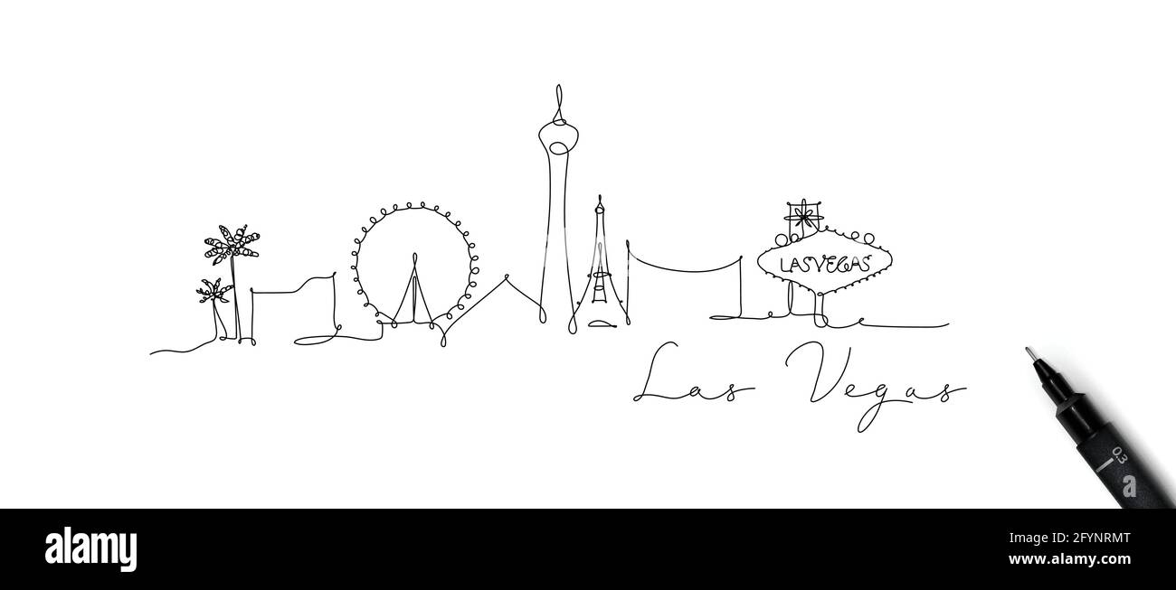 Silhouette de ville las vegas en ligne de stylo avec dessin lignes beige sur fond blanc Illustration de Vecteur