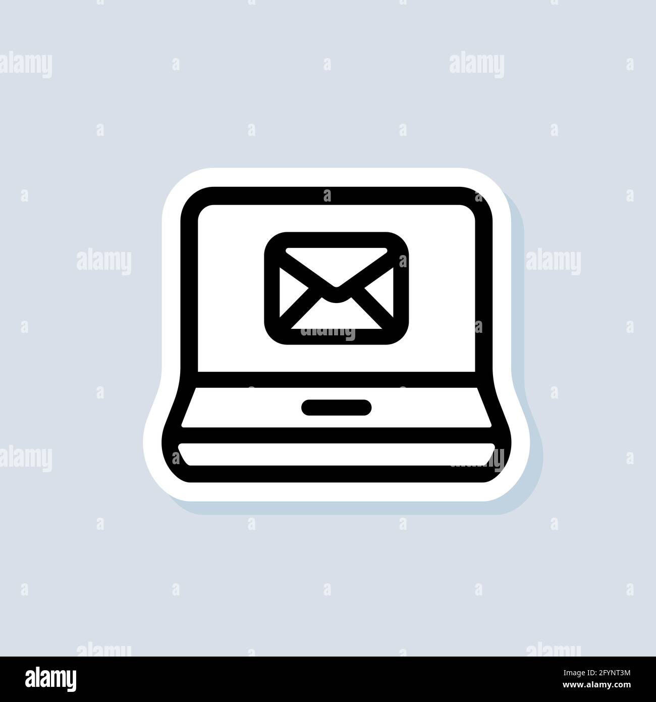 Autocollant de discussion. Ordinateur portable avec enveloppe. Logo de la lettre d'information. Ordinateur. Icônes d'e-mail et de messagerie. Vecteur sur arrière-plan isolé. SPE 10. Illustration de Vecteur