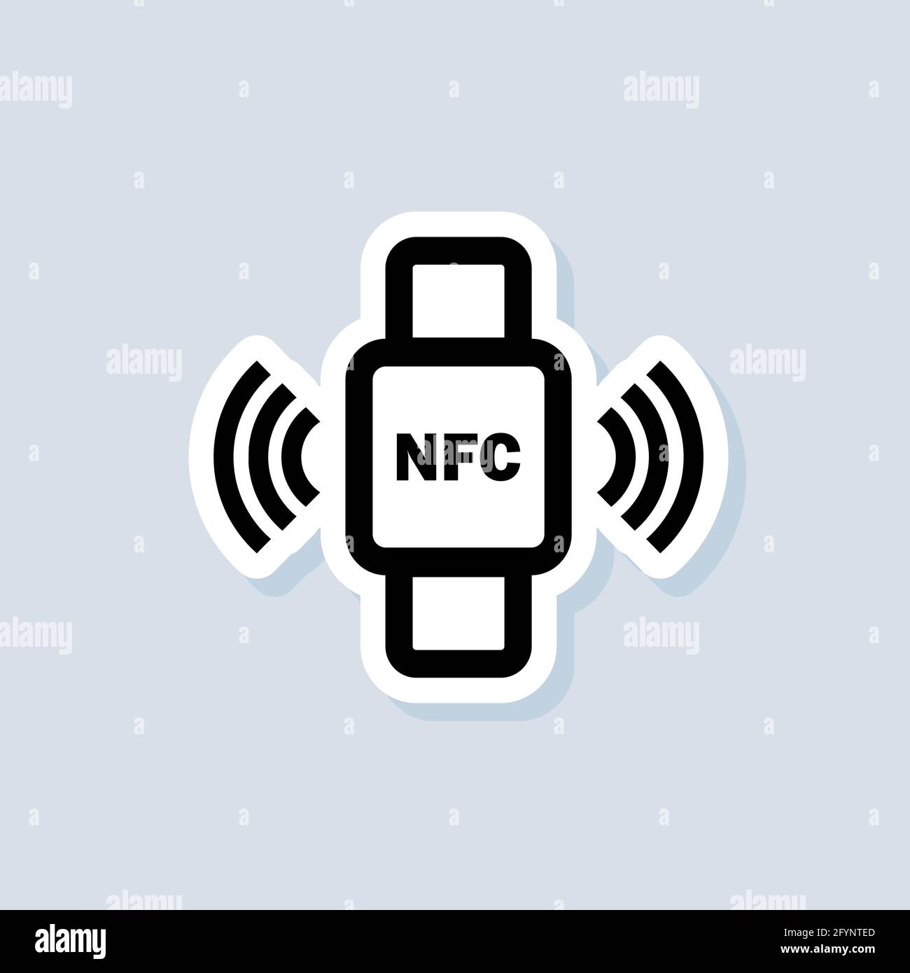 Autocollant de paiement sans contact. Bracelet NFC connecté à l'icône du smartphone. Téléphone NFC synchronisé avec la montre intelligente. Paiement sans fil. Sans contact, sans argent Illustration de Vecteur