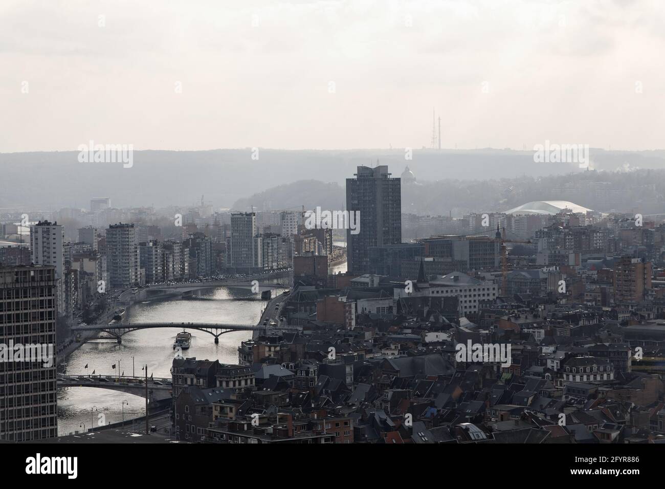 Panorama de la ville de liège et de ses ponts Banque D'Images