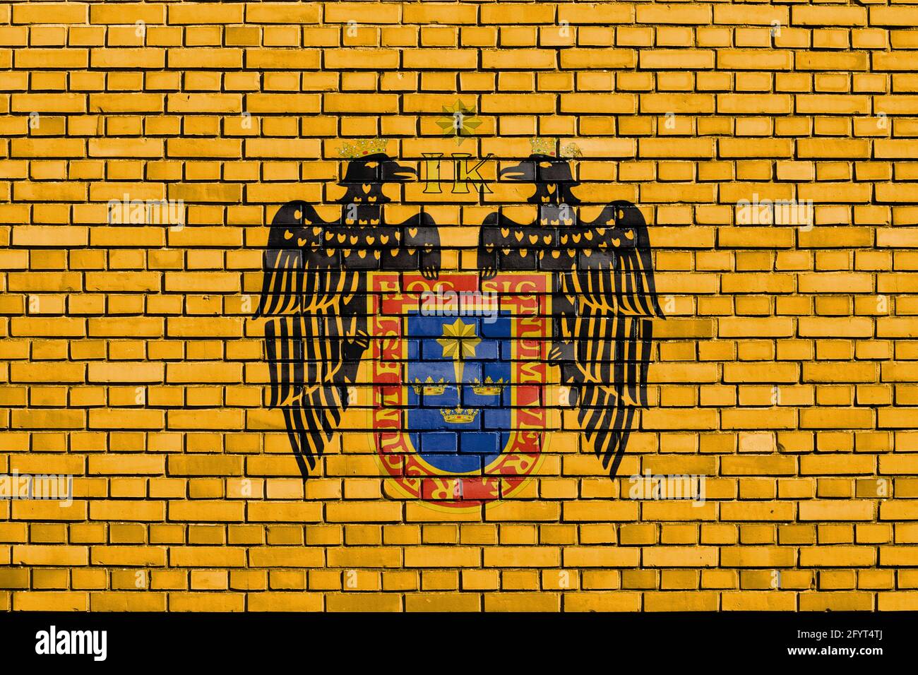 Drapeau de Lima, Pérou peint sur mur de briques Banque D'Images