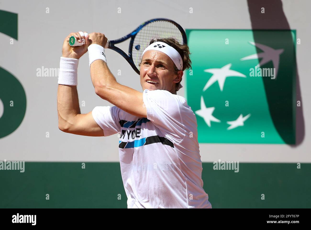 Paris, France. 29 mai 2021. Casper Ruud de Norvège pendant la pratique  avant l'Open de France 2021, un tournoi de tennis Grand Chelem au stade  Roland-Garros le 29 mai 2021 à Paris,