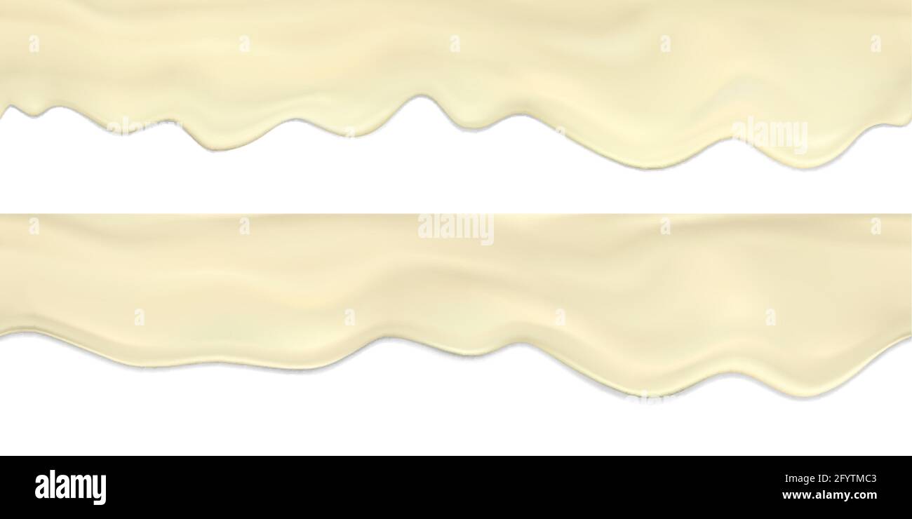 Vector définit une bordure transparente de vagues et de flux réalistes Gouttes de mayonnaise.Realistic Vector collection égoutter la crème ou la sauce sans couture Illustration de Vecteur