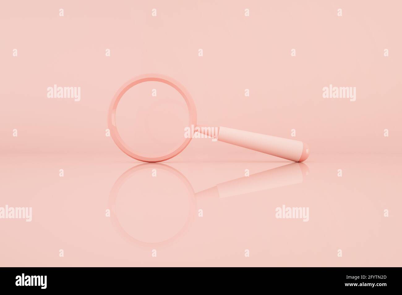 loupe sur fond rose, symbole de recherche, rendu 3d Banque D'Images