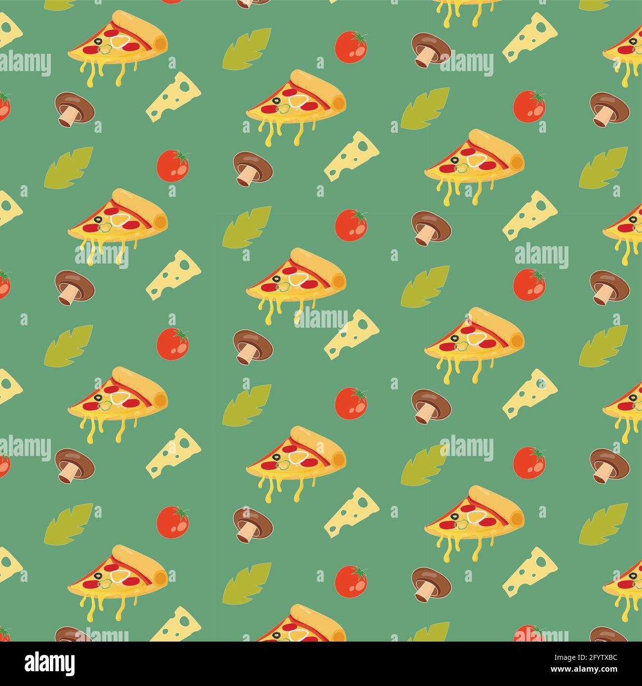 Un enveloppeur à motif sans couture avec une tranche de pizza, de tomate et de champignon pour la pizzeria. Vector italian Delicious ingredient ingrepart of pizza background to Illustration de Vecteur