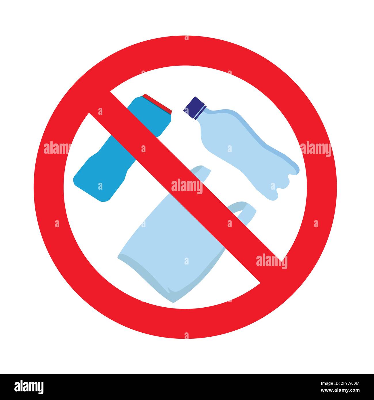Plastique interdit, pas de sac en polyéthylène et de bouteille, concept d'interdiction. Vector no single polythène, interdit l'utilisation de l'emballage et du plastique, concept environnemental, pas de déchets et Illustration de Vecteur