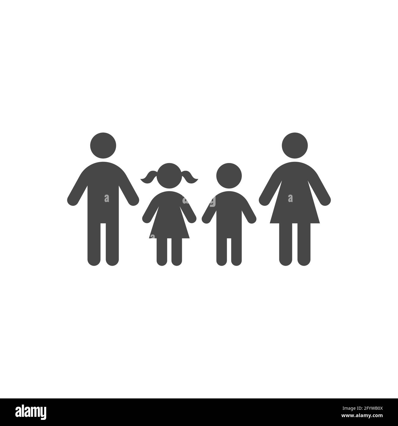 Icône vecteur noir pour famille avec enfants. Mère, père avec enfants, symbole de fils et de filles. Illustration de Vecteur