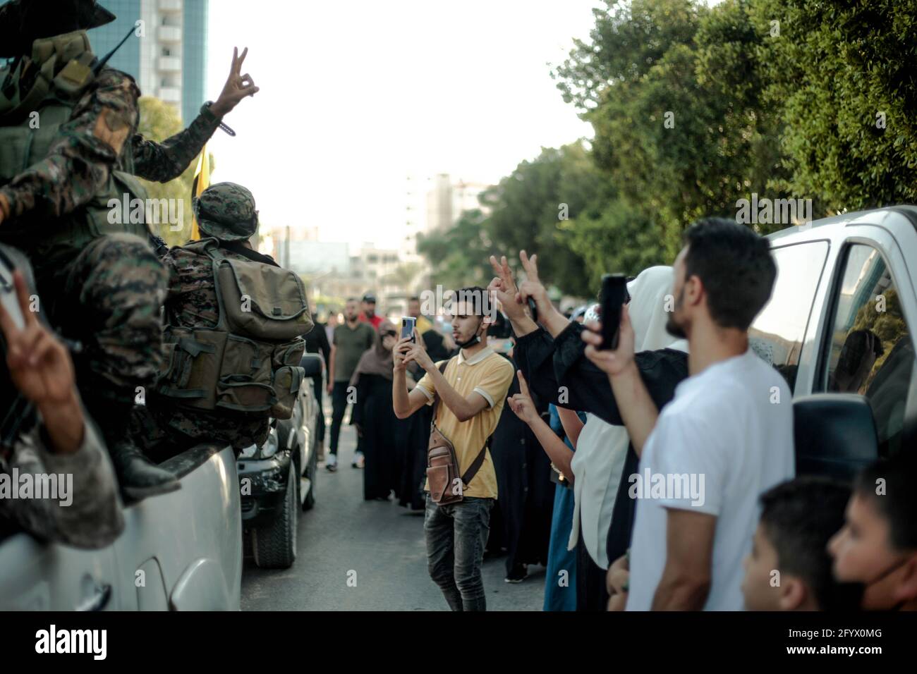 Gaza, Palestine. 29 mai 2021. (5/29/2021) les combattants des Brigades de Saraya al-Qods, l'aile armée du mouvement palestinien du Jihad islamique, dans les rues de la ville de Gaza pendant un rassemblement, plus d'une semaine après un cessez-le-feu ont mis fin à 11 jours d'hostilités entre Israël et le Hamas. (Photo de Ramez Habboub/Pacific Press/Sipa USA) crédit: SIPA USA/Alay Live News Banque D'Images