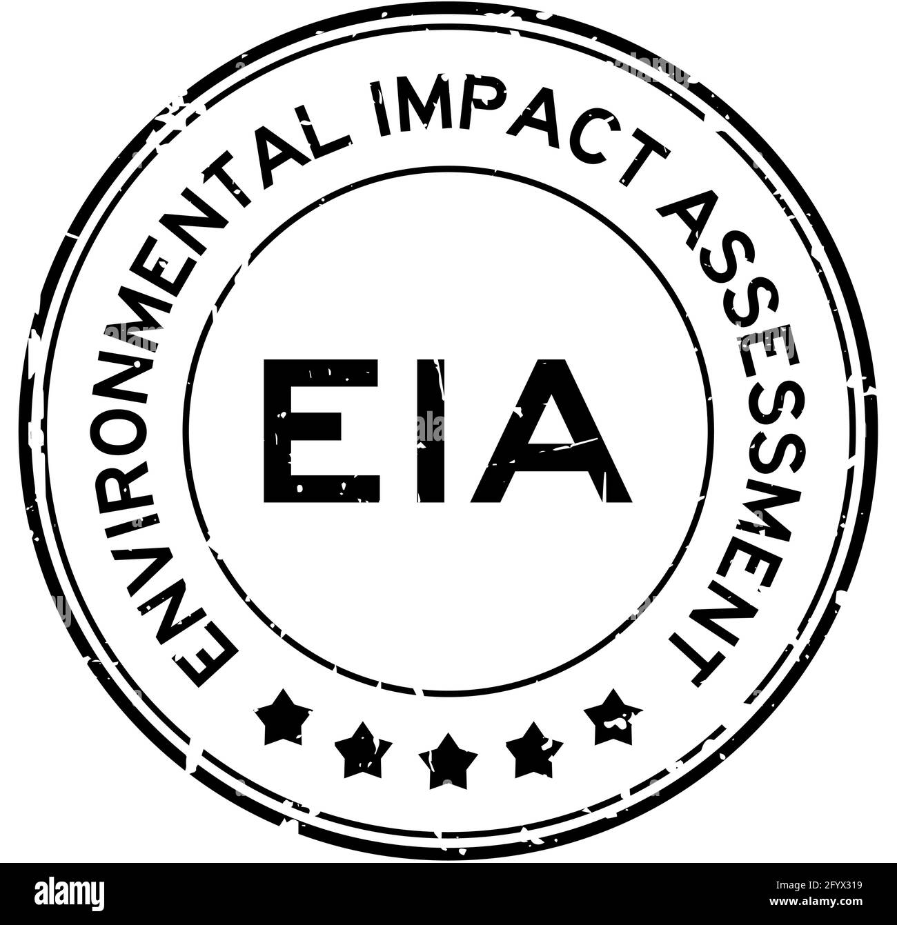 Joint en caoutchouc rond mot pour évaluation de l'impact sur l'environnement EIA noir tampon sur fond blanc Illustration de Vecteur