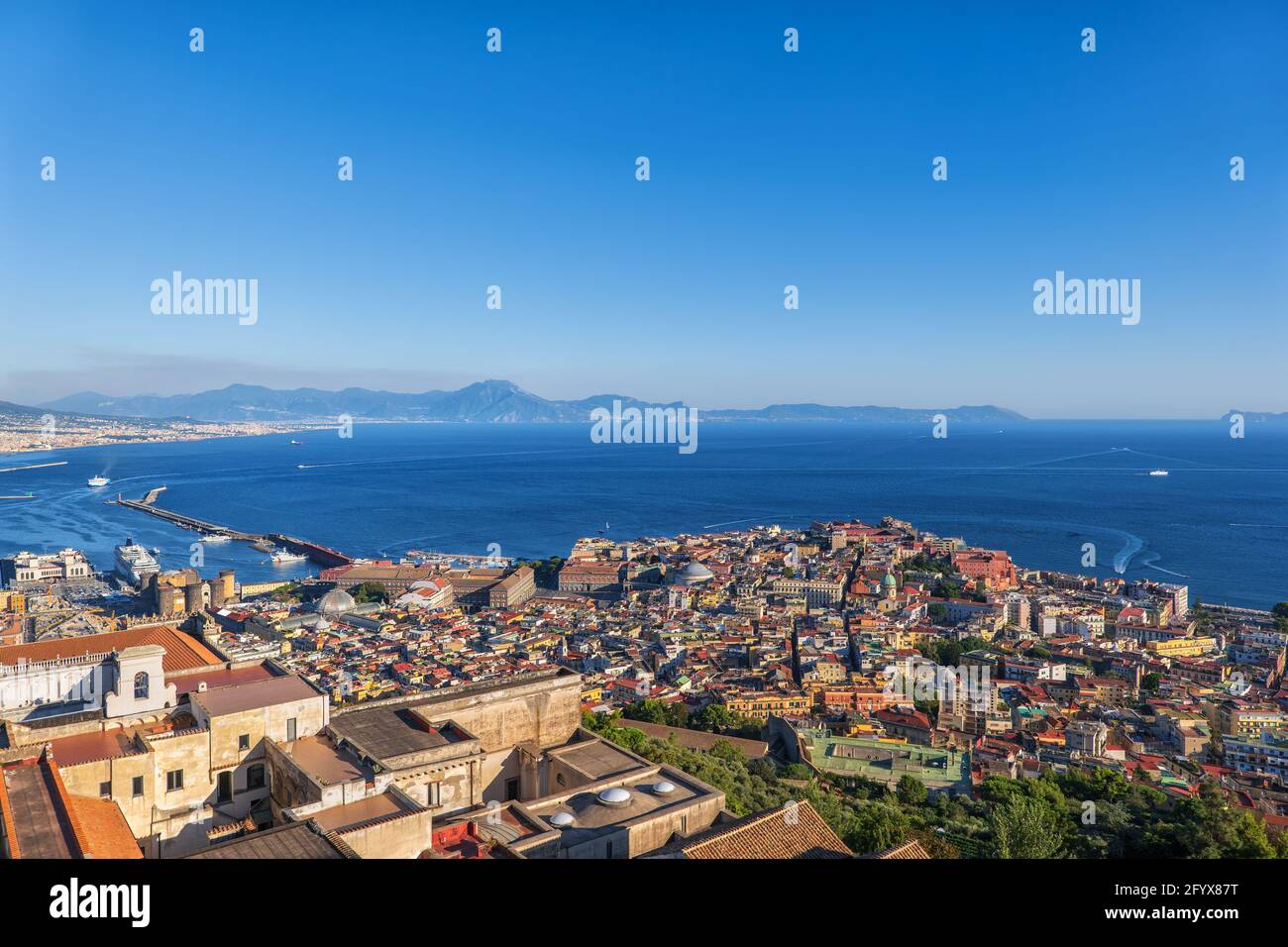 Ancien Tirage Albuminé De Naples – Vue Panoramique Sur La Baie, Italie, Vers 1885