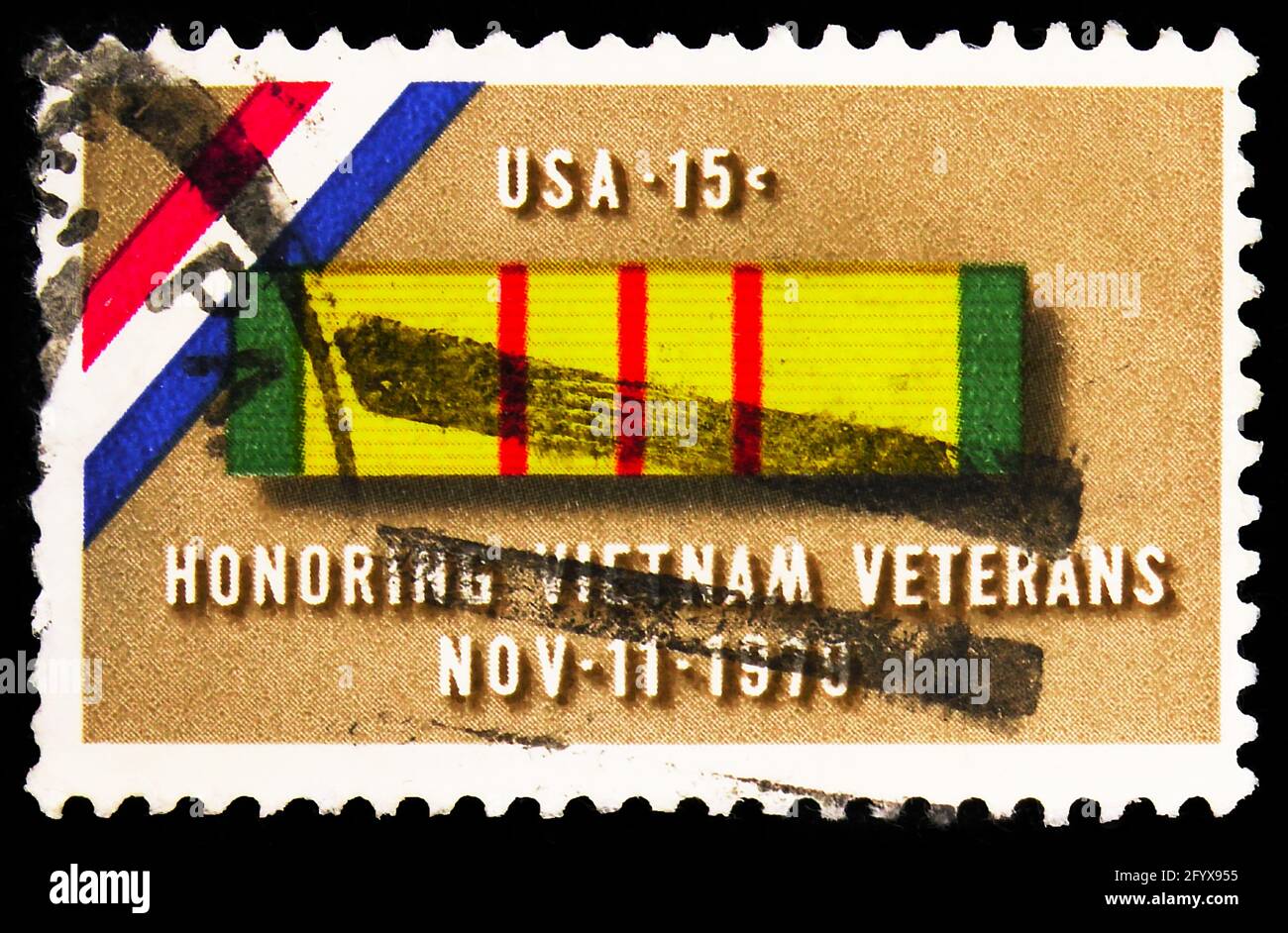 MOSCOU, RUSSIE - 27 SEPTEMBRE 2019: Timbre-poste imprimé aux États-Unis montre ruban pour le Vietnam Médaille de service, Vietnam Veterans issue série, circ Banque D'Images