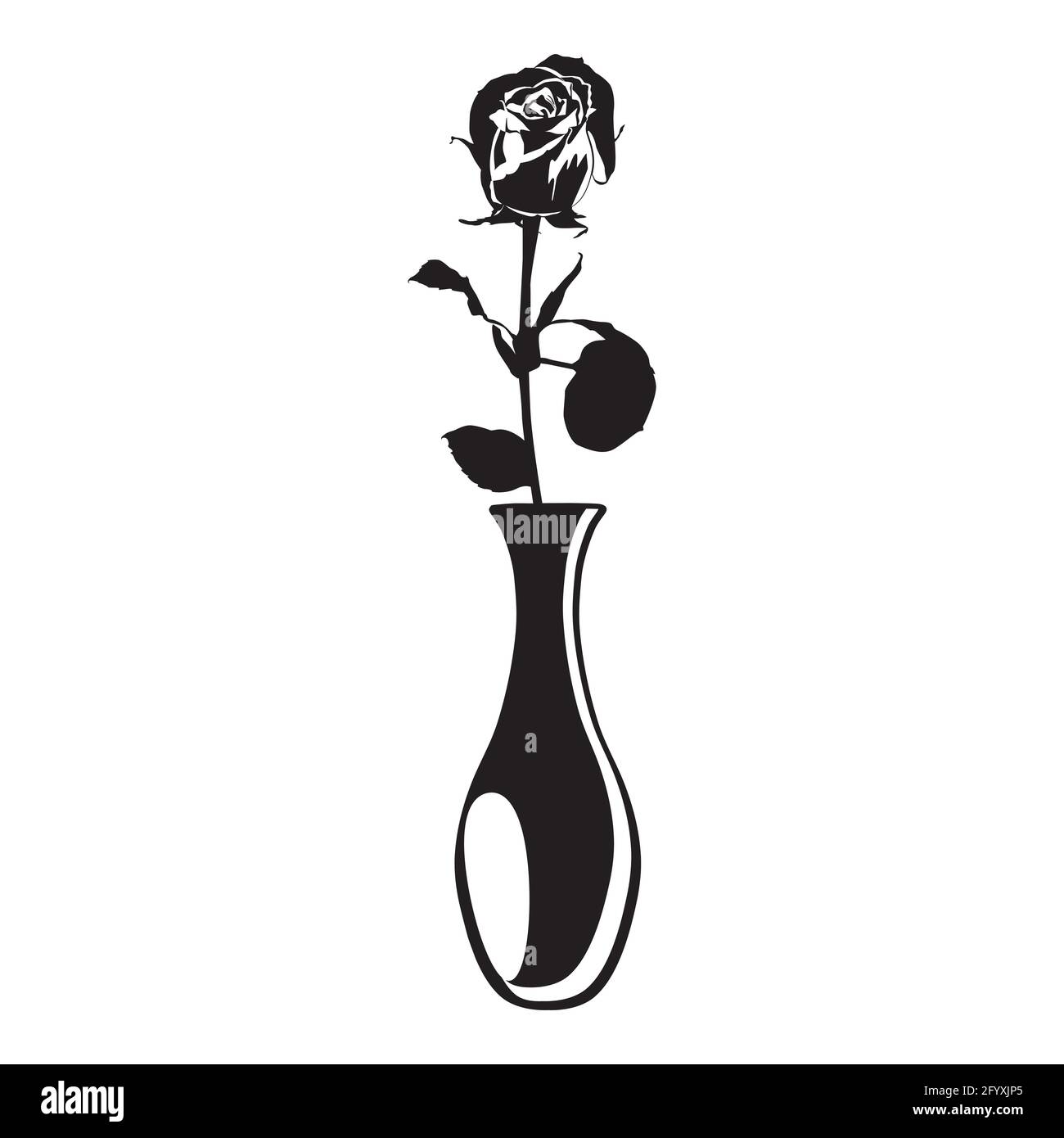 Fleur rose en vase silhouette noire illustration vectorielle. Fleur de jardin en fleurs Illustration de Vecteur