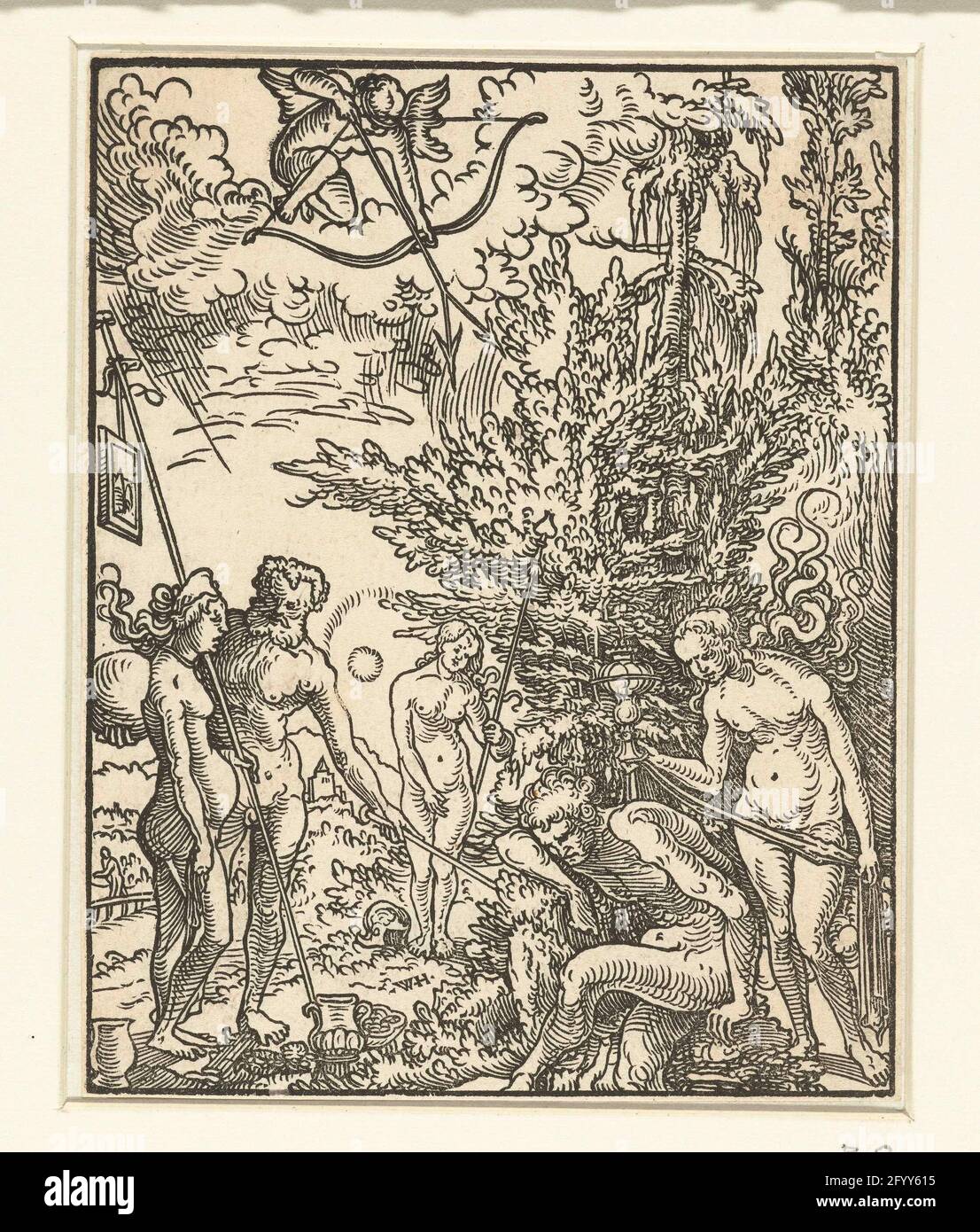 Rêve de Paris. Paris dort et rêve tandis que Mercure donne aux trois déesses Minerva, Vénus et Juno un jugement sur qui est la plus belle femme. Banque D'Images