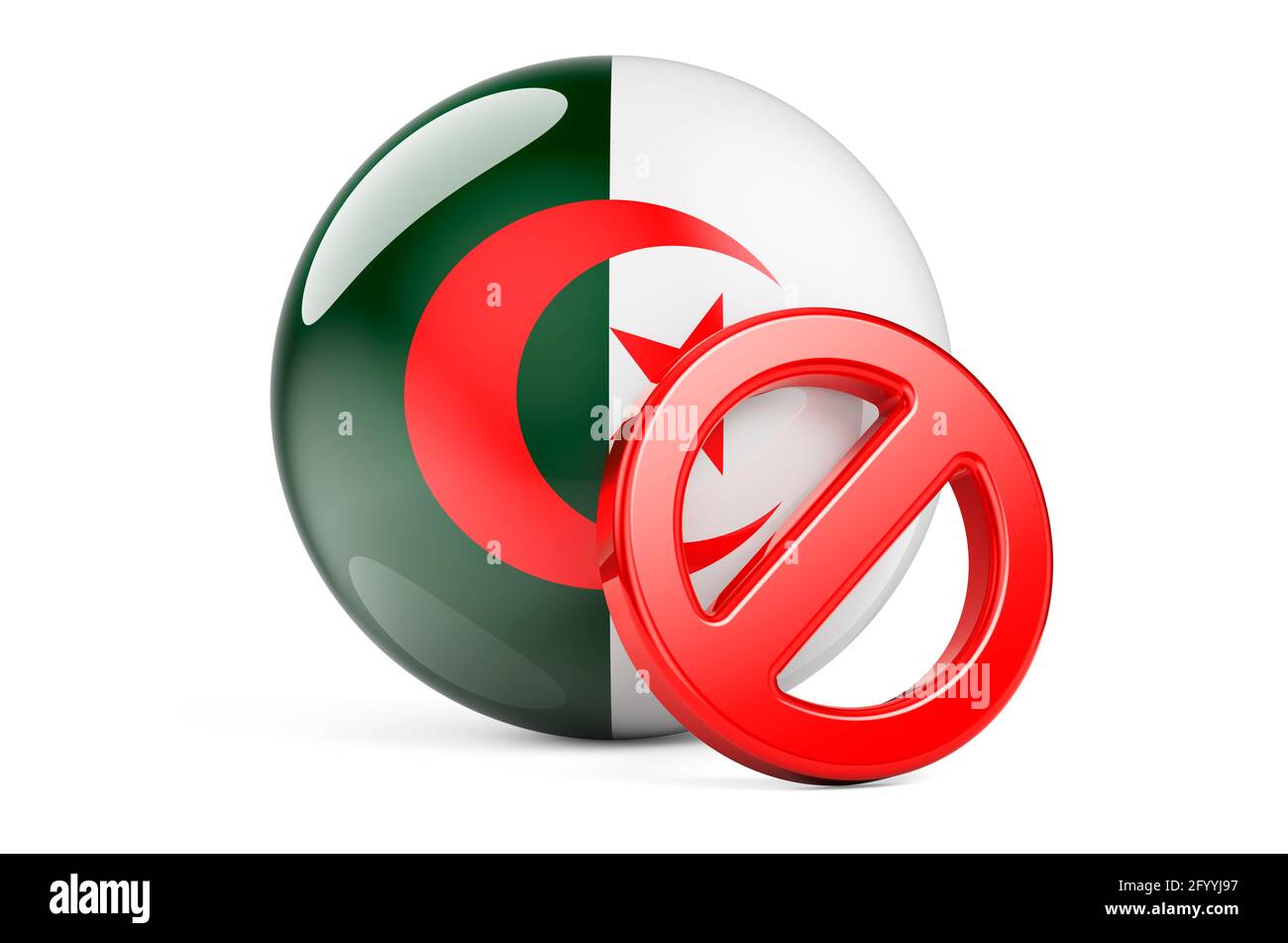 Symbole interdit avec drapeau algérien. Interdiction en Algérie concept,  rendu 3D isolé sur fond blanc Photo Stock - Alamy