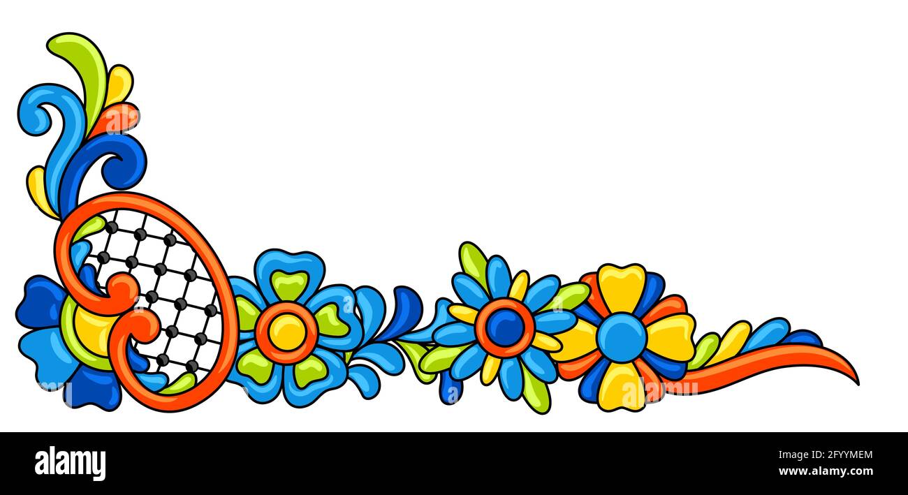 Élément décoratif avec motif talavera mexicain. Décoration avec fleurs ornementales. Arrière-plan avec motif de talavera mexicain. Décoration avec Illustration de Vecteur