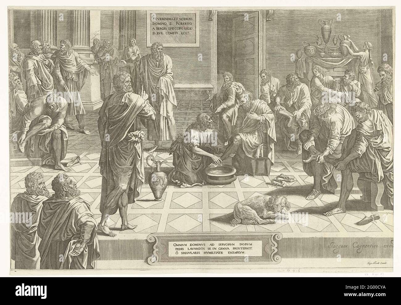 Christ lave les pieds des disciples. Christ lave ses disciples a pour un pied. Les disciples qui n'étaient pas encore leur tour étaient assis sur des canapés et des chaises et de tirer leurs chaussures. Banque D'Images