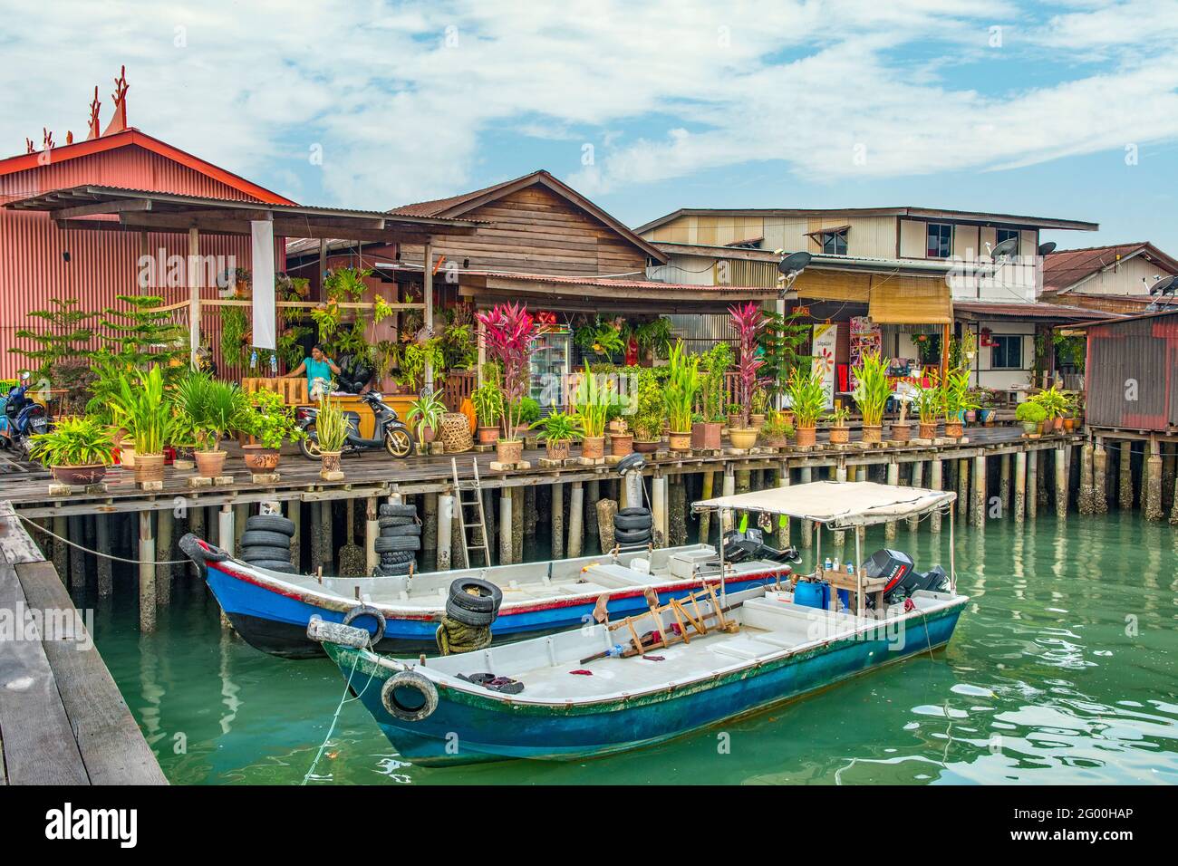 Magasins flottants sur Chew Jetty, Georgetown, Penang, Malaisie Banque D'Images