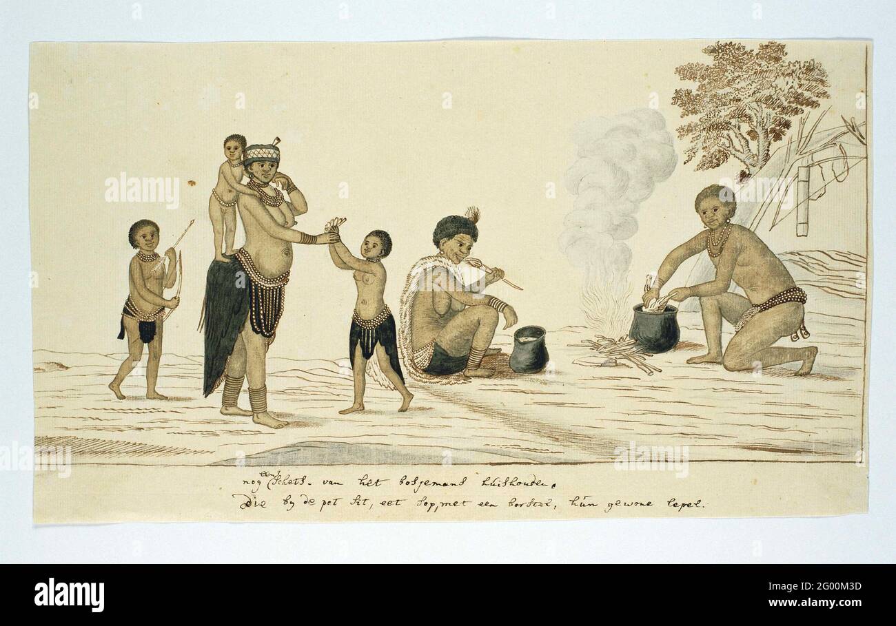 San (OU Bushman) Homestead, avec pots de chaleur et de cuisson. San