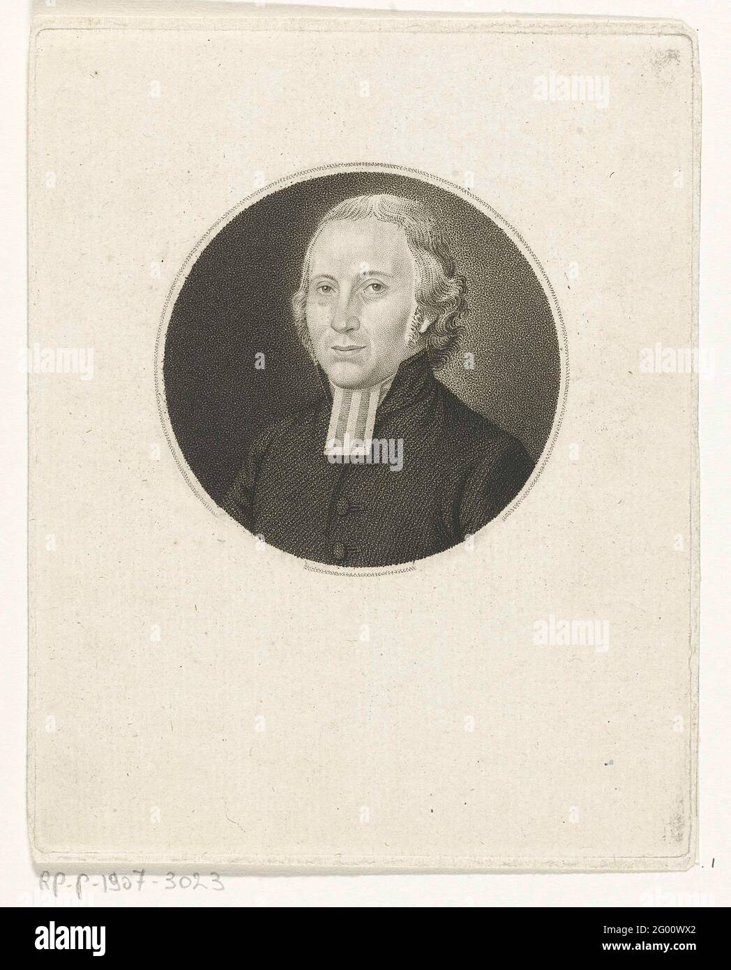 Portrait de Louis Ten Bokkel. Portrait en liste ronde de Louis Ten Bokkel, pasteur de la commune néerlandaise réformée à Monnickendam. Buste à gauche. Ten Bokkel a une veste noire avec un bef blanc. Banque D'Images