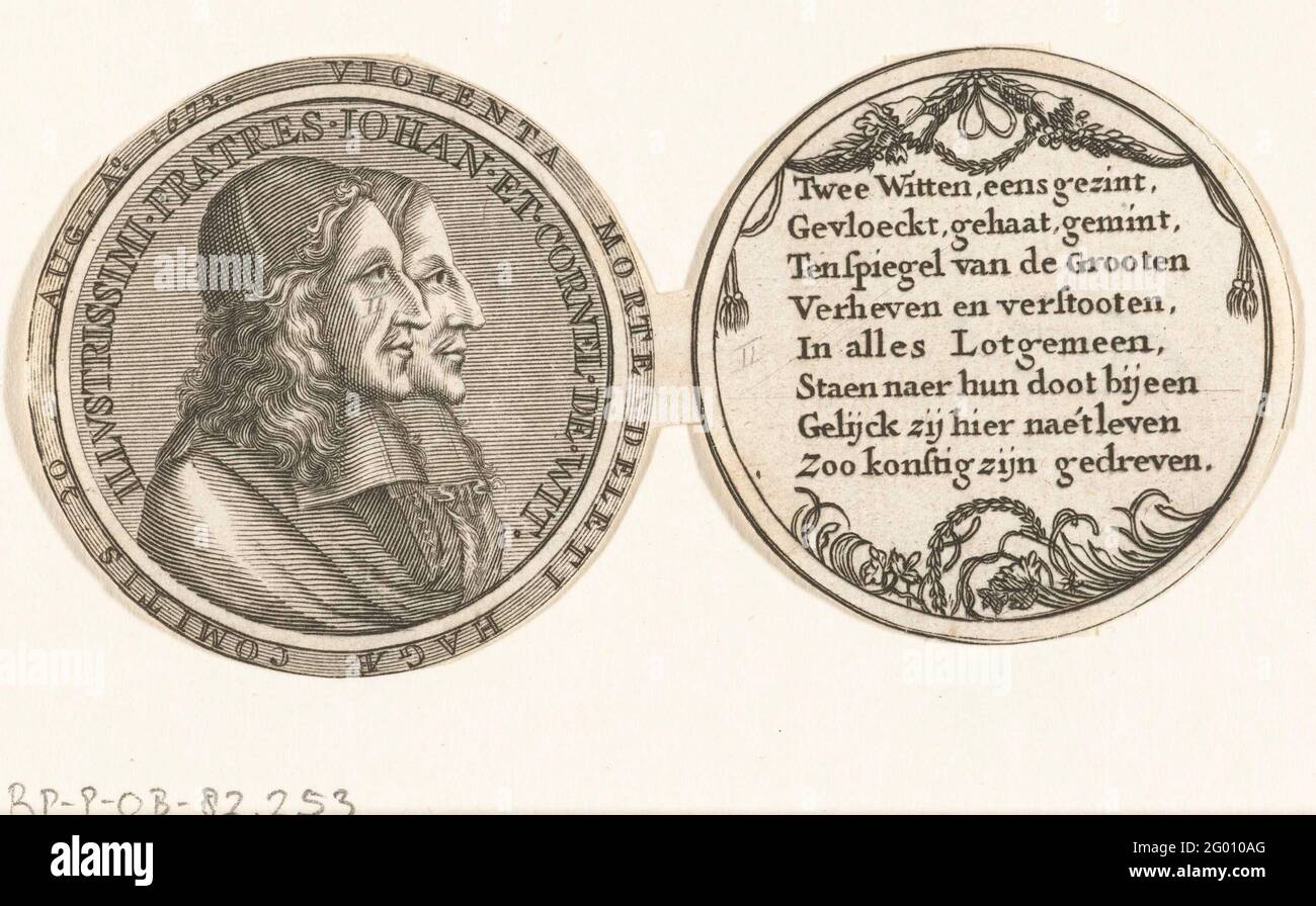 Médaille à la mort des frères de Witt, 1672. Avant et arrière d'une