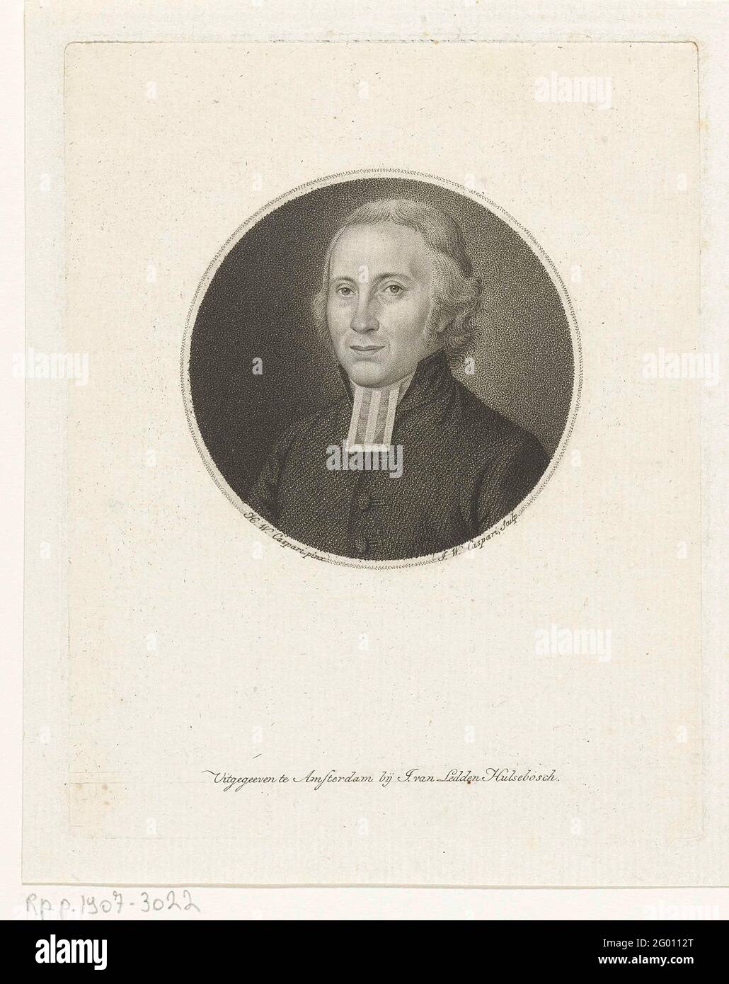 Portrait de Louis Ten Bokkel. Portrait en liste ronde de Louis Ten Bokkel, pasteur de la commune néerlandaise réformée à Monnickendam. Buste à gauche. Ten Bokkel a une veste noire avec un bef blanc. Banque D'Images