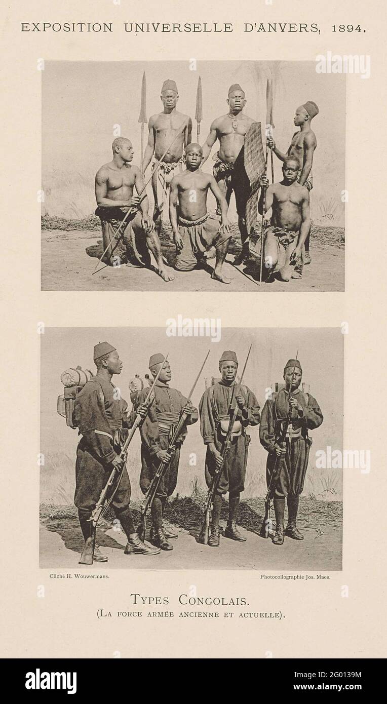 Types congolais (l'ancienne et actuelle force militaire, exposition universelle d'Anvers, 1894.. Banque D'Images