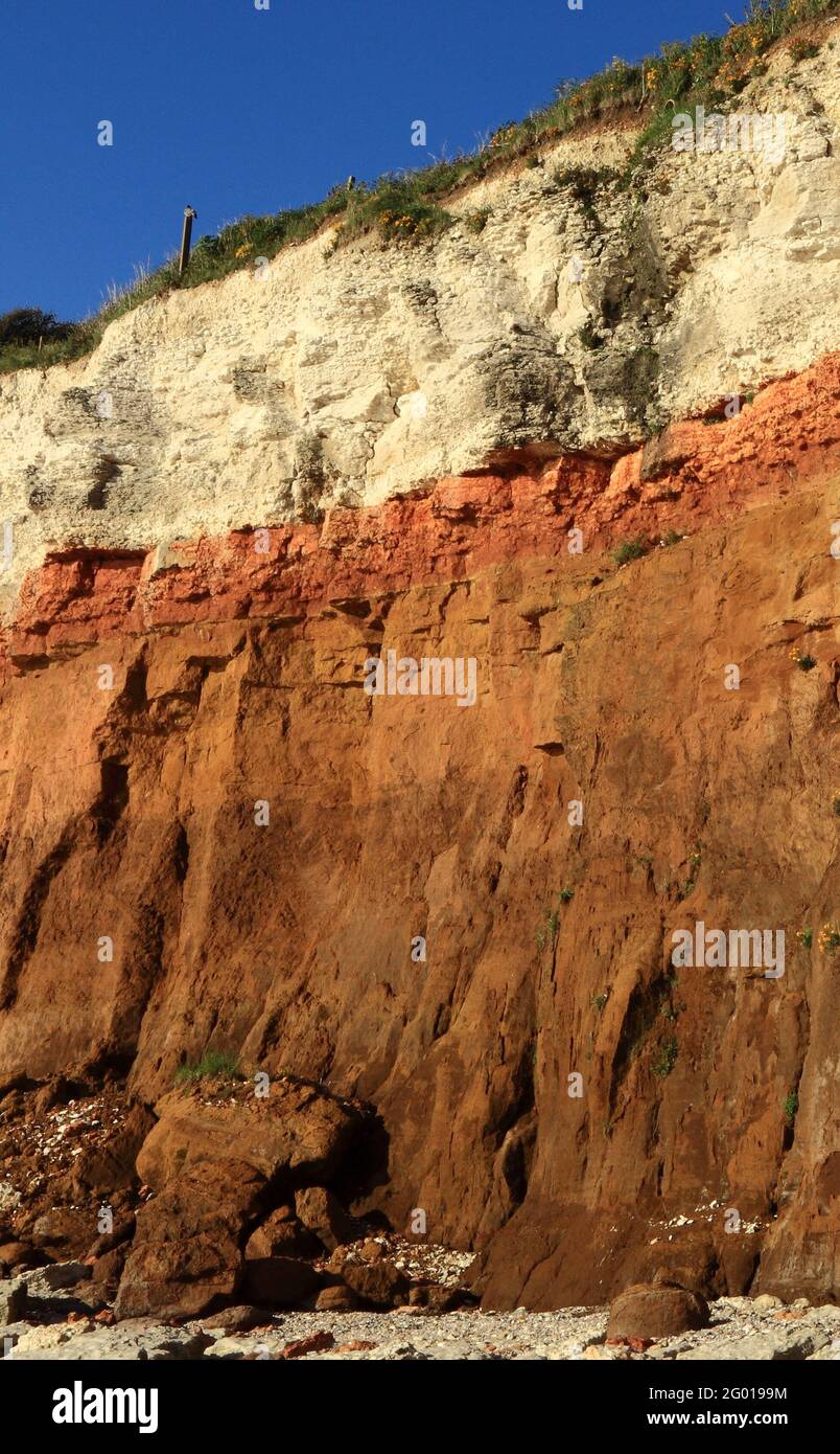 Géologie, Crétacé, sédimentaire, roche, formation, Hunstanton Cliffs, Norfolk, Angleterre, Royaume-Uni Banque D'Images
