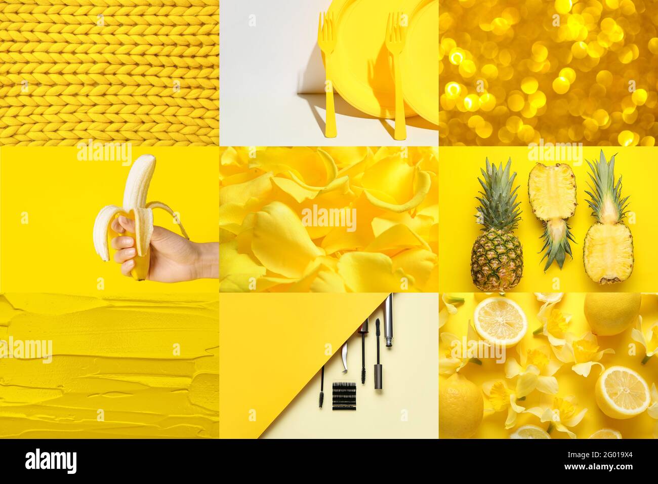 Collage de photos en jaune Banque D'Images
