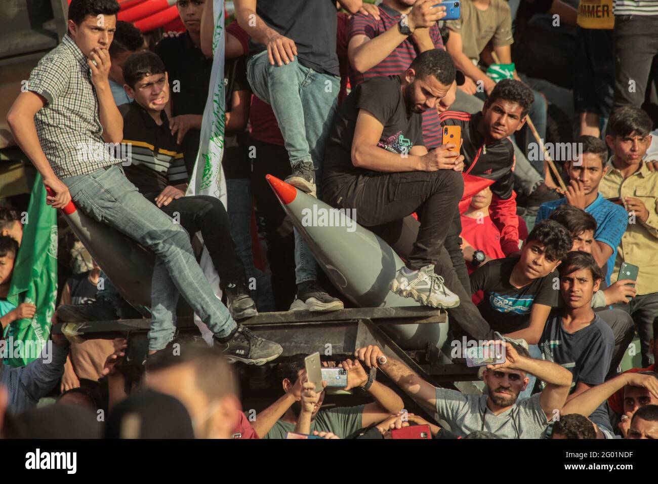 Des membres des Brigades Martyr Izz al-DIN al-Qassam participent à un défilé militaire à Beit Lahia, dans le nord de la bande de Gaza, dans les Territoires palestiniens, le 30 mai 2021. Photo de Ramez Habboub/ABACAPRESS.COM Banque D'Images