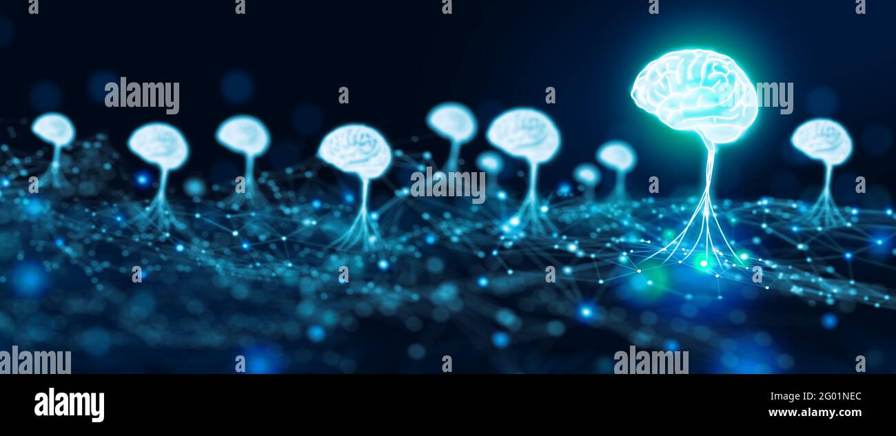 Ai Brain neural Network Super ordinateur. Intelligence artificielle, apprentissage profond, apprentissage machine et NLP traitement du langage naturel calcul cognitif Banque D'Images