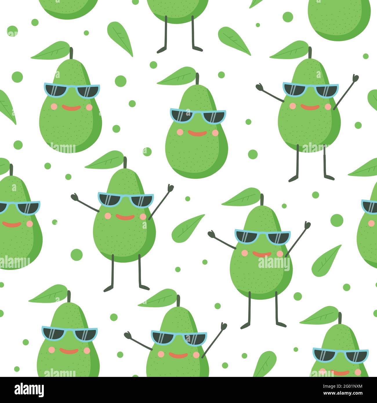 Joli motif sans couture avec le personnage Happy Joy avocat dans des lunettes de soleil. Illustration de dessin animé vectoriel. Illustration de Vecteur