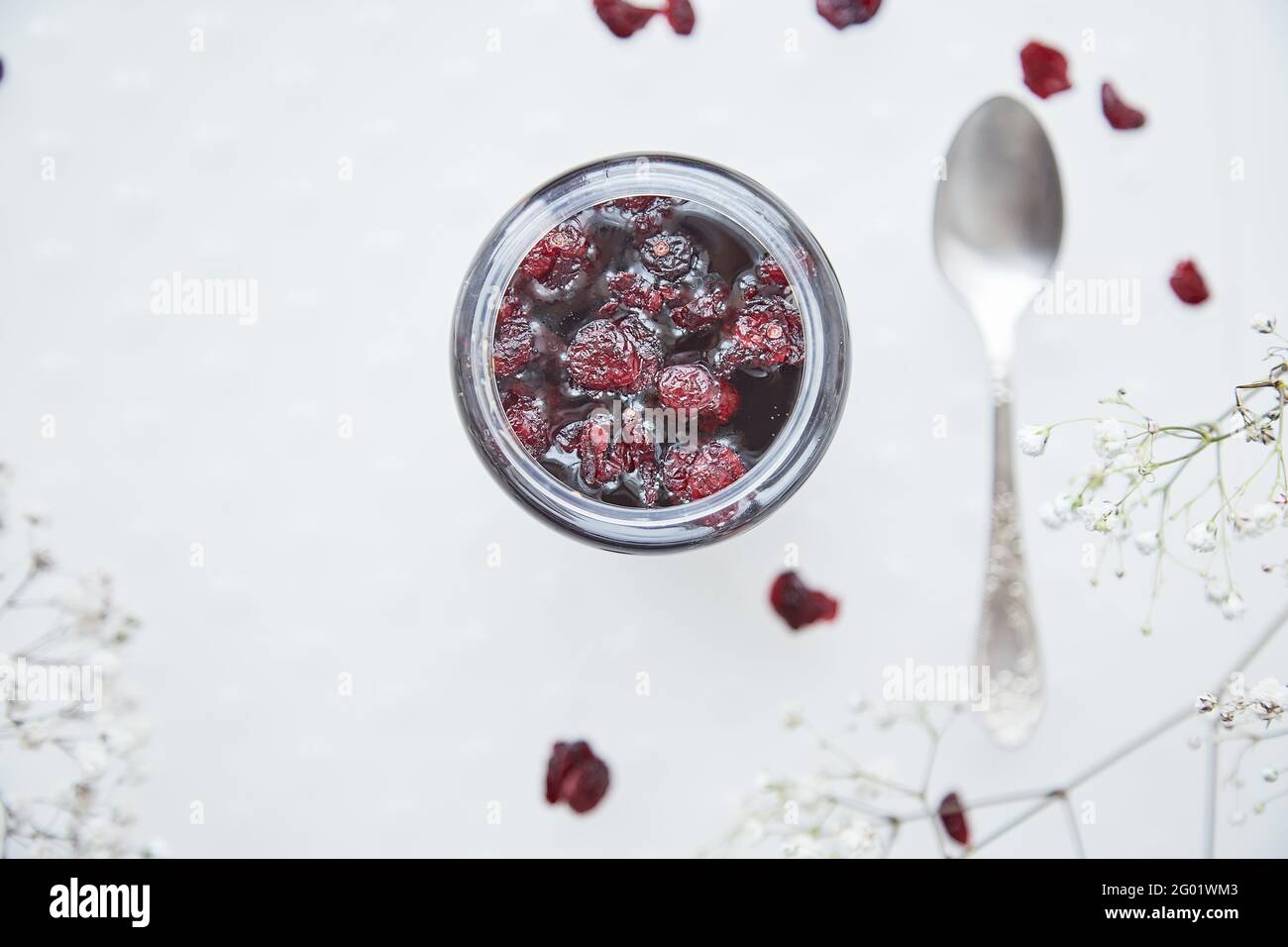 Produit de miel fermenté à la canneberge. Produit de lacto-fermentation sain et durable avec bactéries. Mead sur des levures naturelles.nourriture saine préparation avant Noël. Traditions de recettes familiales Banque D'Images
