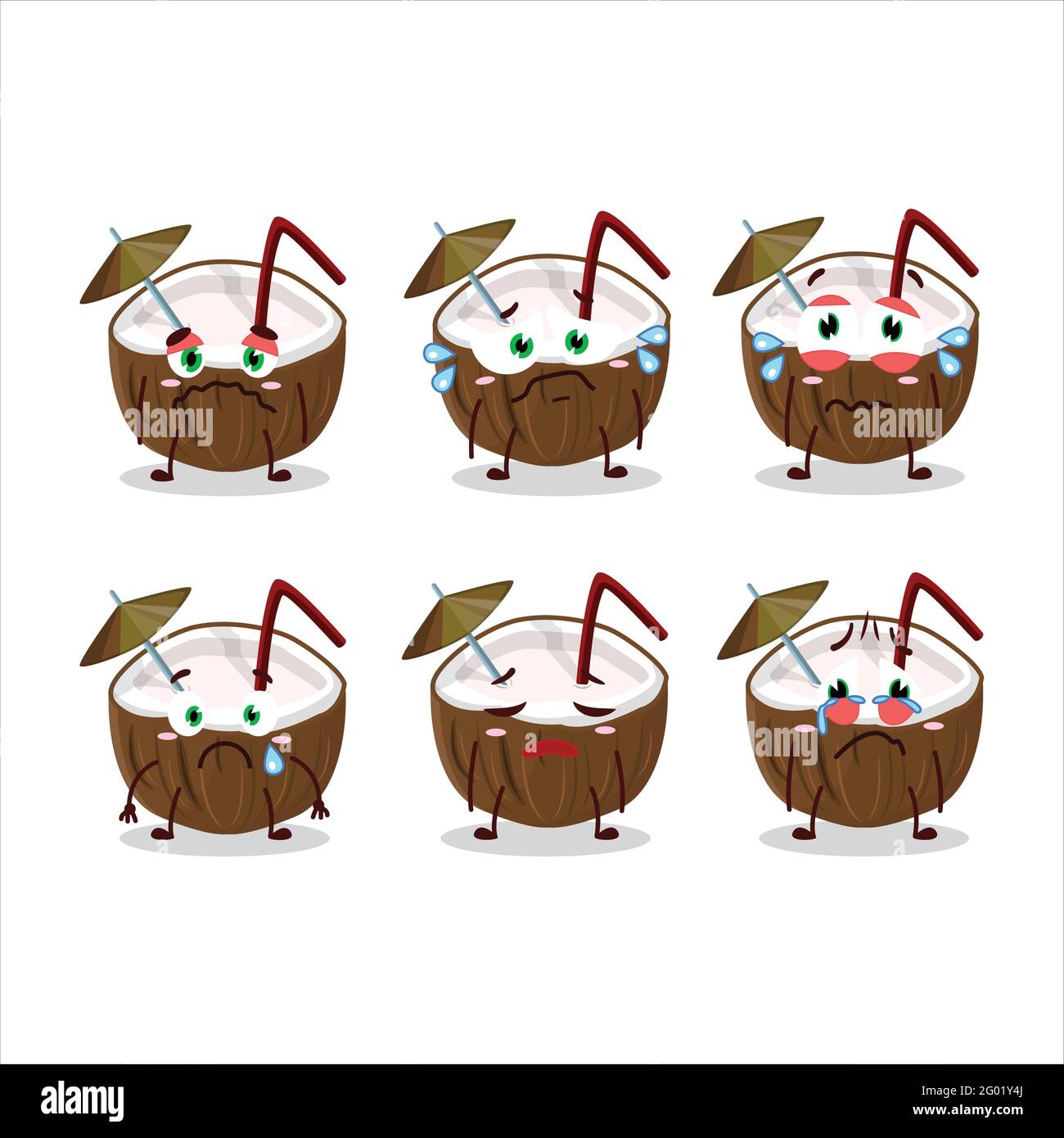 Personnage de dessin animé de boisson de noix de coco avec une expression triste. Illustration vectorielle Illustration de Vecteur