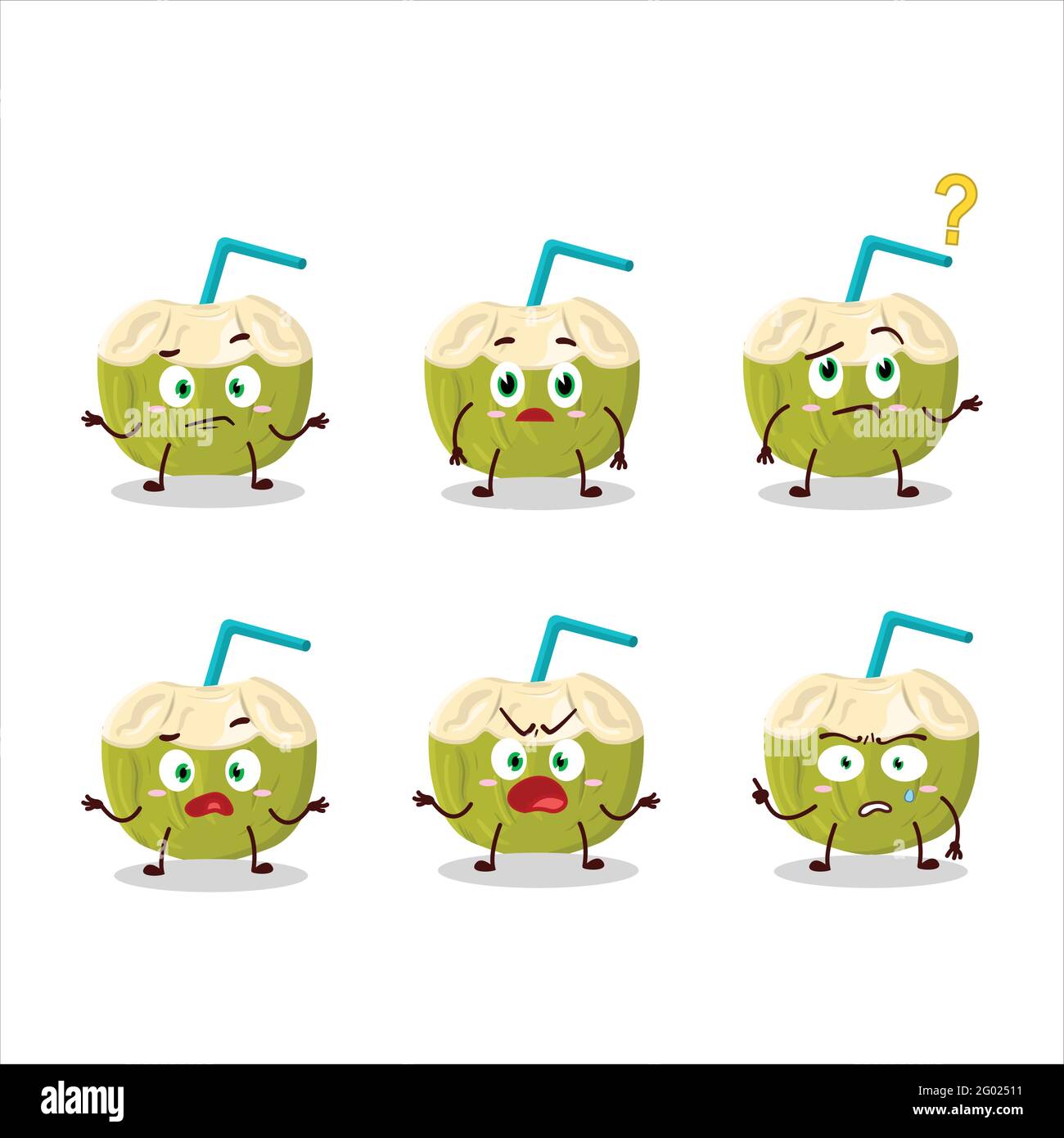 Personnage de dessin animé de la boisson de noix de coco verte avec quelle expression. Illustration vectorielle Illustration de Vecteur