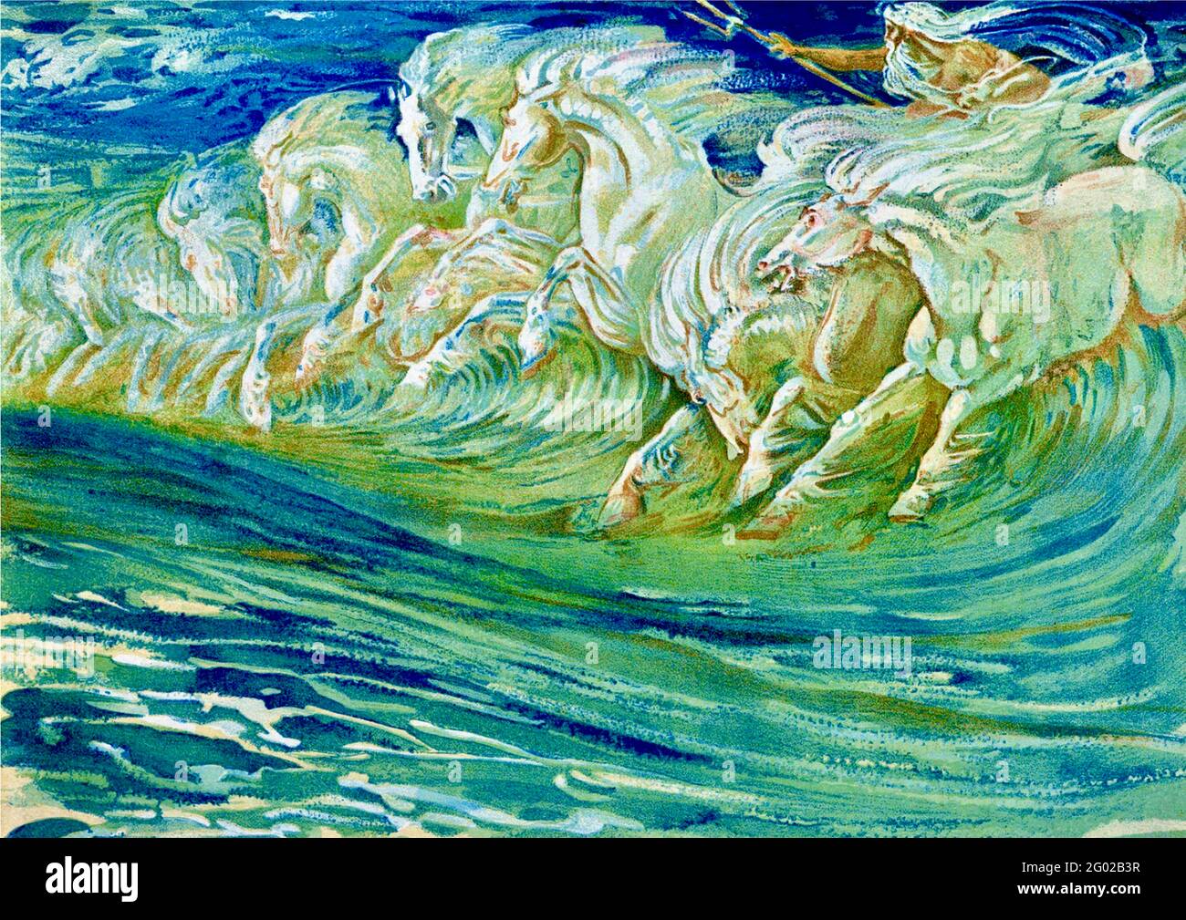 Oeuvre de Walter Crane intitulée les chevaux de Neptune - illustration pour la Legende mythologique grecque Banque D'Images