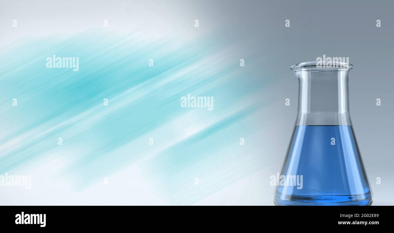 Composition d'une fiole conique de liquide bleu, avec un espace de copie bleu flou Banque D'Images